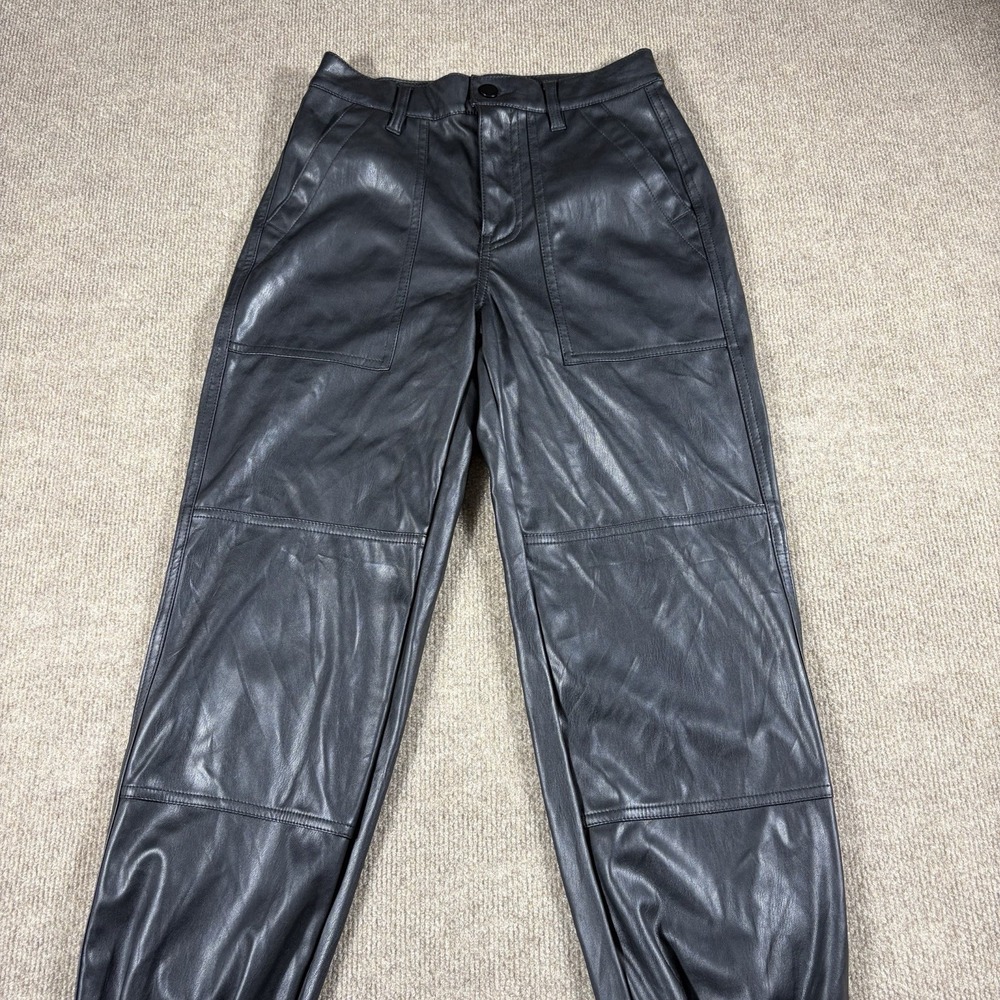 AND‎ NOW THIS Faux Leather Pants Women's Size 0 Black Straight Leg High Rise
